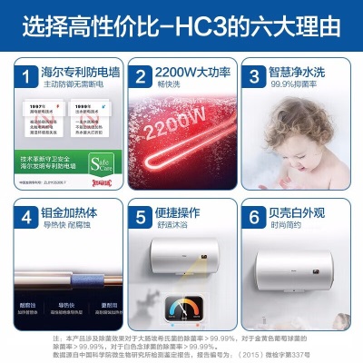 海尔（Haier）出品统帅电热水器电节能家用储水式小型租房优选速热小尺寸易安装安全 专利内胆防电墙a2