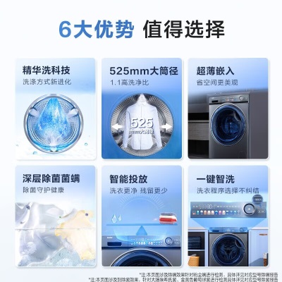 海尔（Haier）【精华洗超薄款】滚筒洗衣机全自动 10公斤大容量 大筒径超薄平嵌 变频电机智能投放 一键智洗 SL6 极夜灰SL6a2