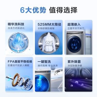 海尔（Haier）【精华洗直驱超薄款】滚筒洗衣机全自动 10公斤洗烘一体机 纯平嵌入紫外除菌 HBD176PLUSLU1 精华洗智投直驱超薄-176a2