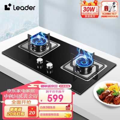 Leader海尔智家出品燃气灶灶具双灶家用 天然气双灶具4.5KW大火力 瞬燃点火双灶台嵌两用a2