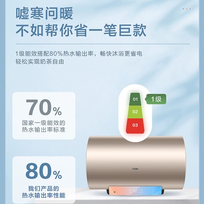 海尔（Haier）电热水器电储水式家用洗澡2200W升级速热节能一级能效卫生间洗澡防电墙以旧换DK1 60升【2-3人】a2