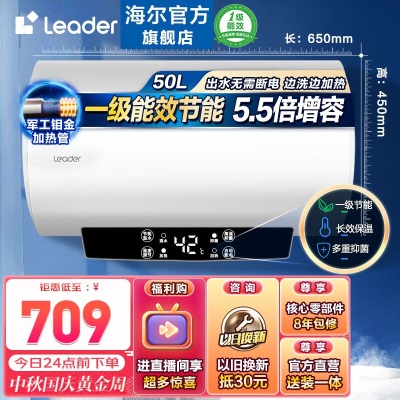 海尔（Haier）出品统帅热水器电热水器60升电储水式一级能效出租房浴室厨房速热式家用节能恒温小型小体积a2