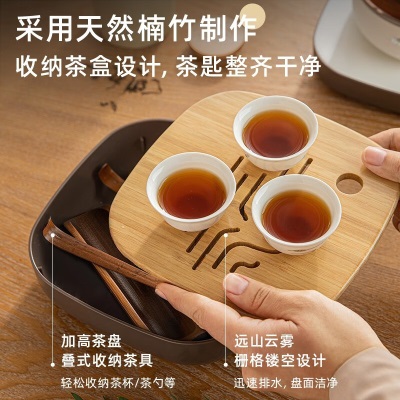 小熊（Bear）煮茶器煮茶壶养生壶 0.5L便携式烧水壶旅行家用可折叠式蒸茶器花茶壶 配茶具茶杯 ZCQ-A05S1