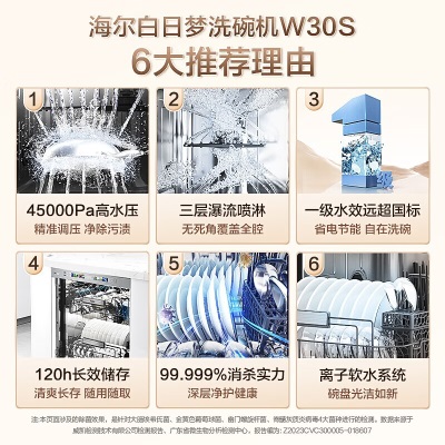 海尔（Haier）15套嵌入式洗碗机W30S 一级水效 智能变频 智能开门速干 长效储存 EYBW153286ZBU1a2