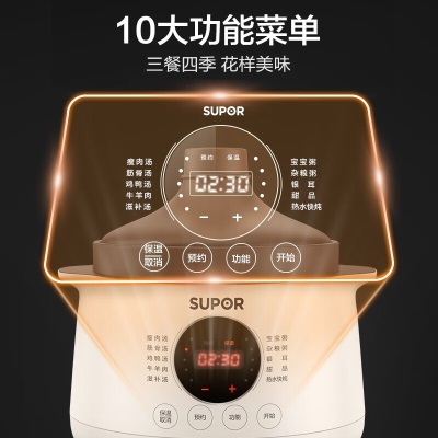 苏泊尔（ SUPOR）电炖锅家用电砂锅煲汤锅炖汤锅紫陶内胆快速炖大容量可预约电炖盅煮粥锅 5L容量a7