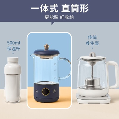 九阳（Joyoung）迷你养生壶煮茶器办公室烧水壶家用玻璃花茶壶0.6L小型便携式煮茶壶 K06F-WY500 蓝色a4