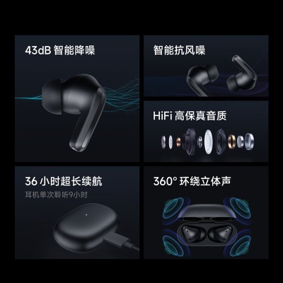 Redmi buds4 Pro 43dB宽频降噪 HiFi 高保真音质 59ms游戏低延迟a11