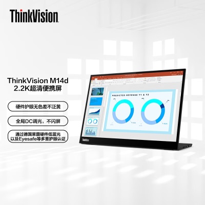 联想ThinkVision 14英寸IPS 2.2K分辨率 100%sRGB广色域 Type-C 65W供电 低蓝光护眼屏a13