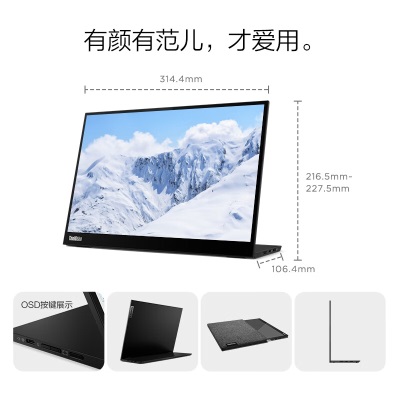 联想ThinkVision 14英寸IPS 2.2K分辨率 100%sRGB广色域 Type-C 65W供电 低蓝光护眼屏a13