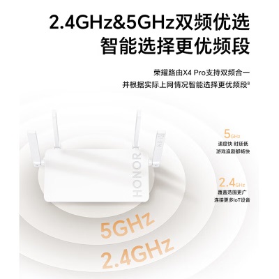 荣耀（HONOR）路由X4 Pro WiFi6路由器 双千兆 高速率 低时延 游戏网课加速 mesh 信号可视a14