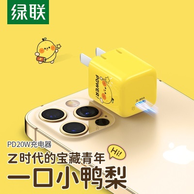 绿联（UGREEN） 一口小鸭梨联名苹果充电器PD20W快充头套装 通用iPhone14/13手机a22gg