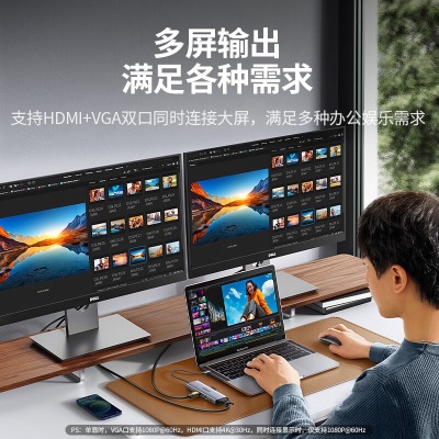 绿联 Type-C扩展坞USB-C拓展坞分线器HDMI转接头转换器适用苹果MacBook华为笔记本a22gg