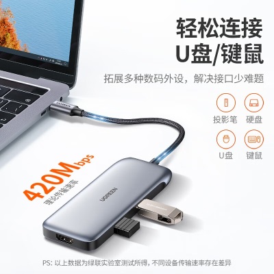 绿联（UGREEN） Type-C扩展坞USB-C转HDMI/DP/MiniDP转换器分线器 适用苹果华为电脑拓展坞转接头a22gg