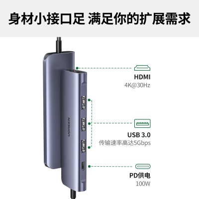 绿联Type-C扩展坞USB-C转HDMI网口接头拓展坞分线器适用苹果Macipad雷电4笔记本电脑a22gg