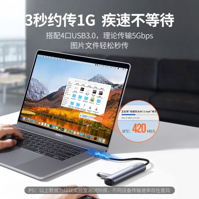 绿联 Type-C扩展坞USB-C转HDMI雷电3转换器分线器拓展坞适用苹果Mac华为笔记本ipad 5合1【HDMI+USB3.0*4】a22gg