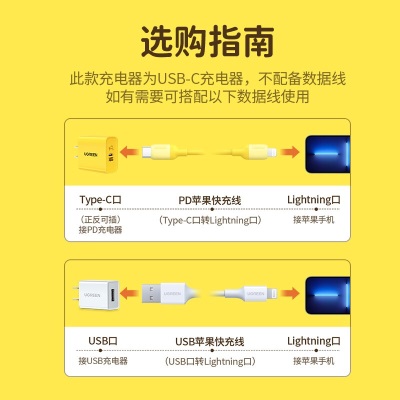 绿联（UGREEN） 苹果充电器PD20W多彩快充充电头 通用iPhone15/14/13/12手机a22gg