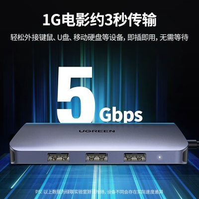 绿联 Type-C扩展坞USB-C转HDMI+千兆网口拓展坞分线器雷电3转接头转换器多功能九合一款  通用苹果MacBook华为笔记本ipad-深空灰a22gg