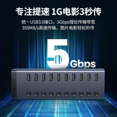 绿联USB3.0分线器高速4口7口10口拓展坞HUB集线器扩展笔记本电脑一拖多接口转换器转接头延长线a22gg