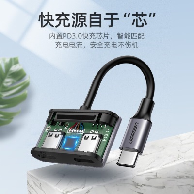 绿联 Type-C耳机转接头 ipadPro耳机转换器音频转换线 适用苹果平板华为小米手机 【双type-c转接头】充电听歌二合一a22gg