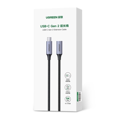 绿联 Type-C延长线公对母USB3.1gen2数据线PD100W充电扩展转换器适用苹果华为平板 笔记本电脑接U盘硬盘耳机读卡器 铝壳编织延长线1米a22gg