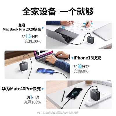 绿联氮化镓充电器 100W四口快充套装 适用苹果15/14华为手机iPad平板Macbook笔记本电脑多口PD快充头a22gg