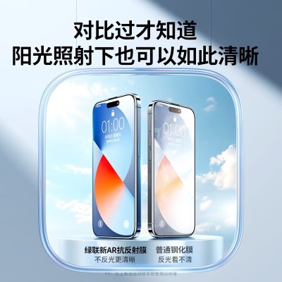 绿联 苹果15promax钢化膜 iphone15手机膜 全屏高清AR增透防尘手机保护贴膜 AR高清增透-防摔防尘【神器秒贴合】 iPhone 15 Proa22gg