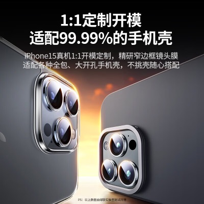 绿联 苹果15pro镜头膜iphone15promax【美国康宁】镜头钢化膜保护不顶壳防刮手机贴膜 1套装 透明(苹果15/15a22gg