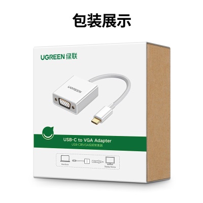 绿联（UGREEN） Type-C转VGA转接头USB-C扩展坞适用手机Mac笔记本转换器接投影仪 Type-C转VGA公对母 白色小巧款a22gg