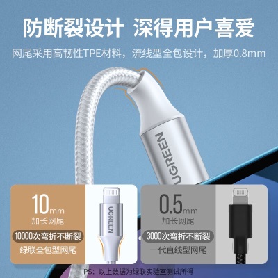 绿联 MFi认证 苹果编织数据线 兼容PD27W/20W快充充电线 通用iPhone14/13/12手机 【Type-C转Lightning】快充线-1米a22gg