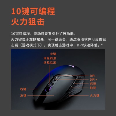 雷柏（Rapoo） V30W 无线游戏鼠标 双模有线充电鼠标 10个可编程按键 RGB背光 原相3335游戏引擎a28