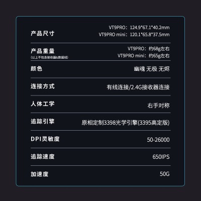 雷柏（Rapoo） VT9PROmini 无线游戏鼠标 有线鼠标轻量化设计 原相3398高端游戏电竞吃鸡LOL中小手鼠标a28