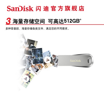 闪迪（SanDisk） USB3.1高速U盘CZ74酷奂512G银色金属外壳设计电脑办公大容量优盘 高速读取400MB/S 512Ga23p