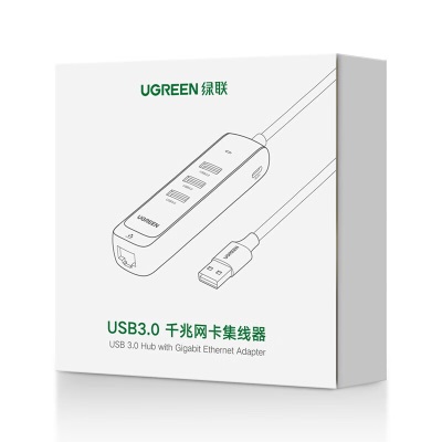 绿联 USB3.0分线器转千兆网口 笔记本外置有线网卡网线转接头扩展 适用华为电脑拓展HUB集线器 千兆网口+3.0HUB+C口供电a22gg