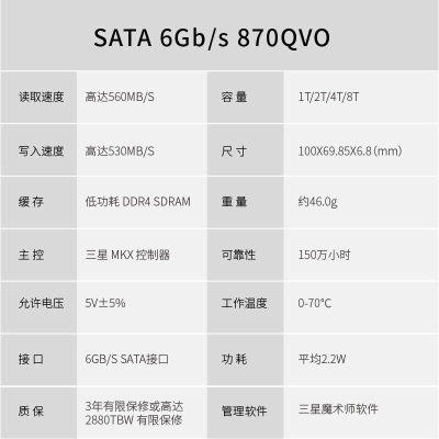 三星（SAMSUNG）8TB SSD固态硬盘 SATA3.0接口 870a25