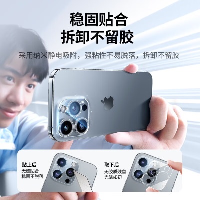 绿联 苹果15镜头钢化膜 iPhone15pro后置摄像头手机保护膜薄高清耐磨耐刮镜头保护膜 15/15a22gg