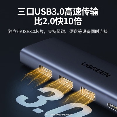 绿联 Type-C扩展坞USB-C转HDMI网口转接头拓展坞分线器适用苹果Mac华为雷电4笔记本电脑a22gg