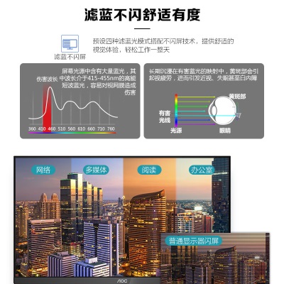 AOC 27英寸 2K高清 100Hz IPS广色域 低蓝光不闪 三边微边 超薄机身 节能办公电脑显示器a29