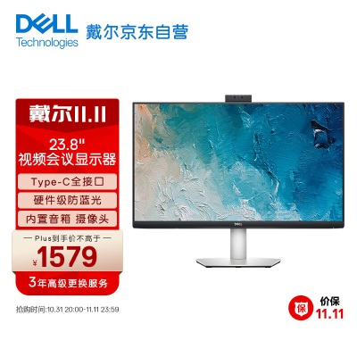 戴尔（DELL）23.8英寸 办公显示器 FHD IPS Type-C65W反向充电 防蓝光 内置音箱 弹出式摄像头a30