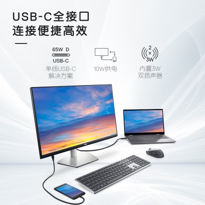 戴尔（DELL）27英寸 4K显示器 IPS Type-C65W反向充电 内置音箱 旋转升降 电脑显示屏 S2722QCa30