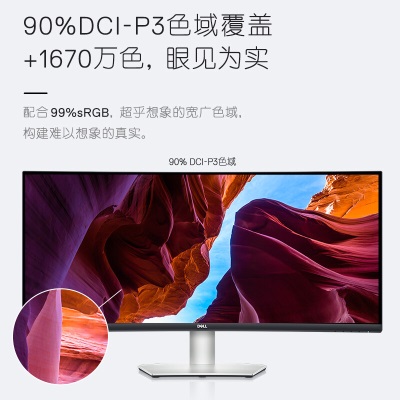 戴尔（DELL）34英寸 曲面显示器 100Hz 内置音箱 Type-C65W反向充电 防蓝光 带鱼屏 1800Ra30