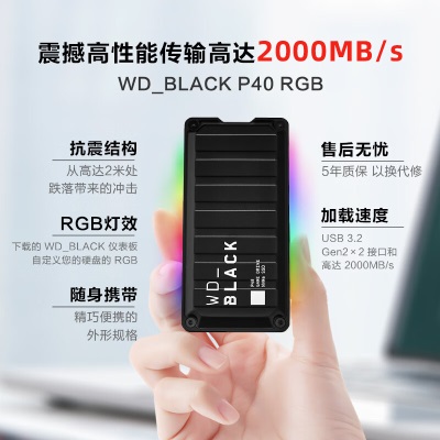 西部数据（WD）2TB NVMe 移动固态硬盘（PSSD）P40a36