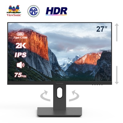 优派27英寸2K高清 IPS HDR 75hz Type-C反向65W充电 USB拓展a37