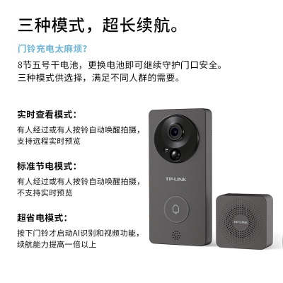 TP-LINK 可视门铃摄像头家用监控 智能门铃对讲电子猫眼 无线wifi手机远程访客识别视频通话超清夜视a31