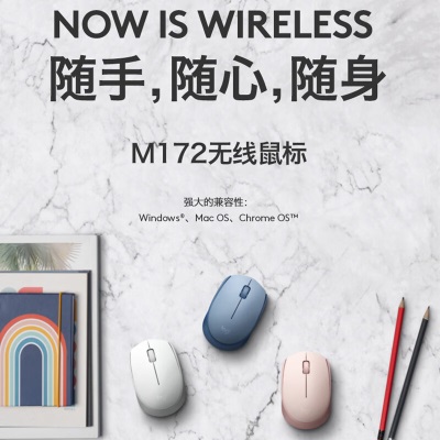 罗技（Logitech）M172鼠标 无线鼠标 办公鼠标 左右手适用 双侧防滑纹理 带无线2.4G接收器a41