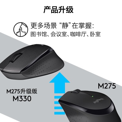 罗技（Logitech）M330 静音鼠标 无线鼠标 办公鼠标 右手鼠标 蓝色a41