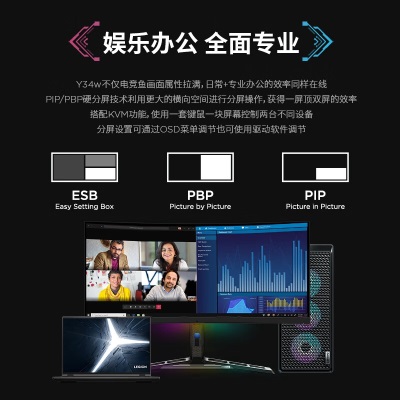 联想(Lenovo)拯救者34英寸4K曲面Mini LED 165Hz Type-C 10bit HDR1000 RJ45a38