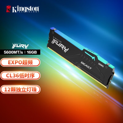 金士顿 (Kingston) FURY 16GB DDR5 6000 台式机内存条 Beast野兽系列 RGB灯条 骇客神条a43