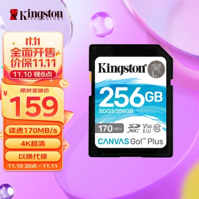 金士顿（Kingston）256GB SD存储卡 U3 V30 相机内存卡 sd卡大卡 支持4K 高速连拍a43