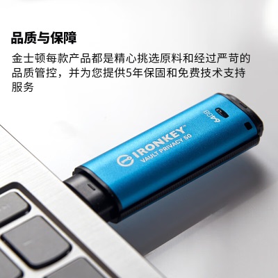 金士顿（Kingston）64GB USB3.2 Gen1 U盘 IKVP50 256位AES专业硬件金属加密a43