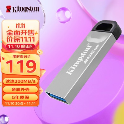 金士顿（Kingston）256GB USB3.2 Gen1 U盘 DTMC3G2 银色金属 迷你型车载U盘a43